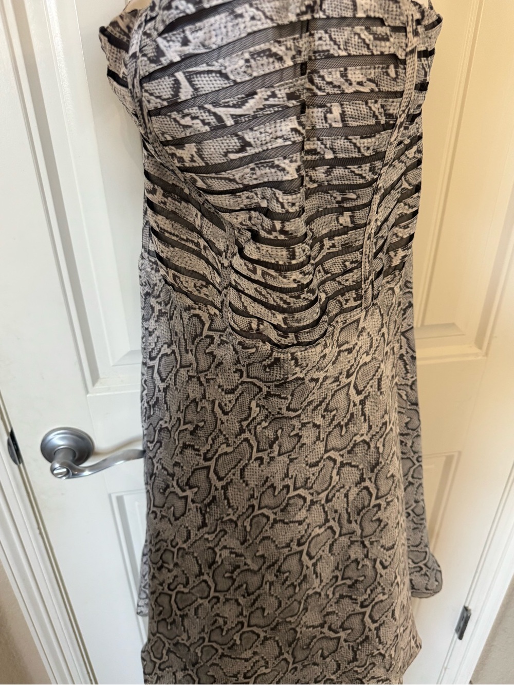 Cache Backless Snake-Print Midi Dress in Black and Cream